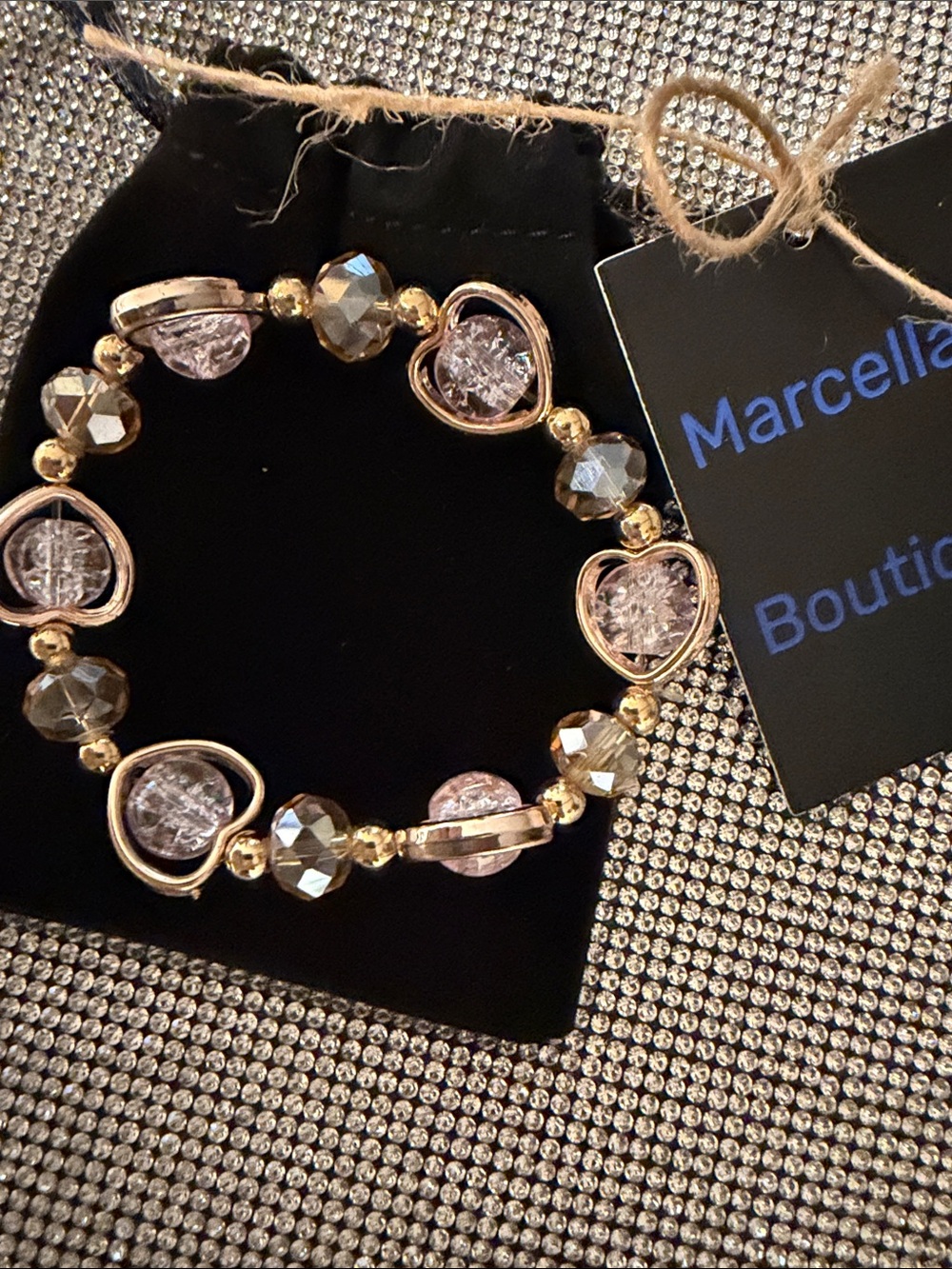 Gold-Tone Heart Bead Bracelet - Pink & Metallic